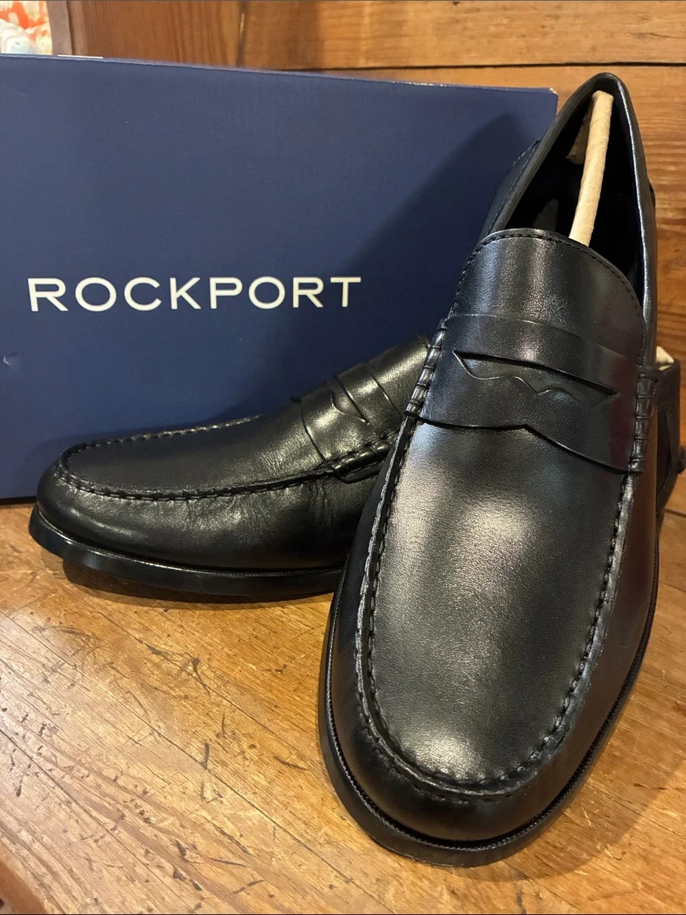Rockport NIB MensBlack Leather Penny Loafers - Slip-On Dress Shoes Sz 10